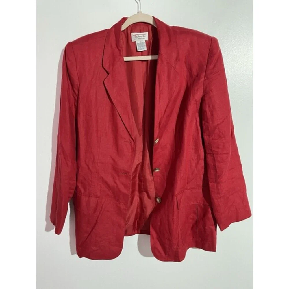 Talbots Blazer‎ 16 Red Linen Old Money Academia Office Classy Holidays